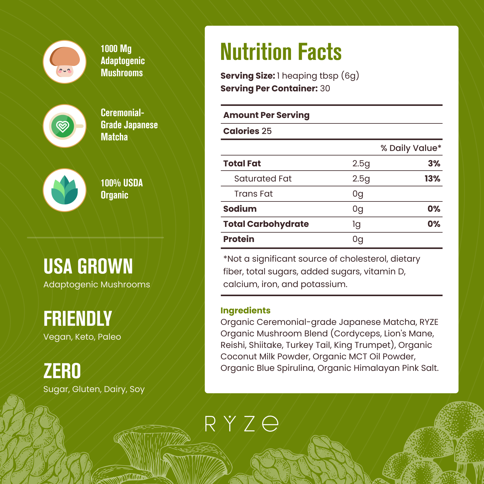 RYZE Organic Mushroom Matcha Starter Kit (60 servings) - MIJR